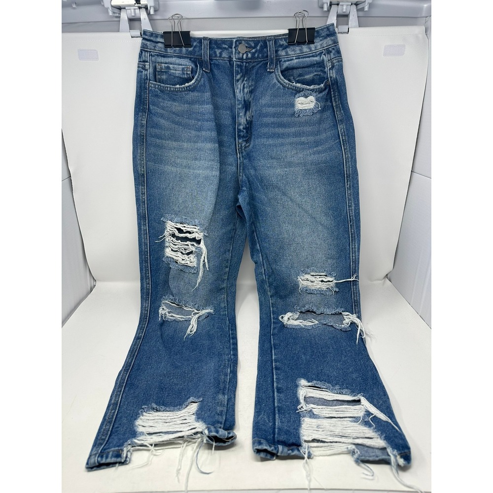 Flying Monkey Jeans Women 27 Blue Ultra High Rise Straight Distressed Y4102AA